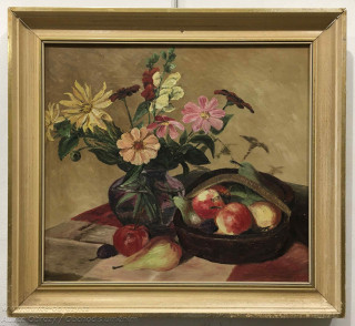 Autor neurčen - Zátiší s kyticí a ovocem