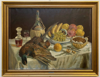 Josef Multrus - Zátiší s bažantem a Chianti